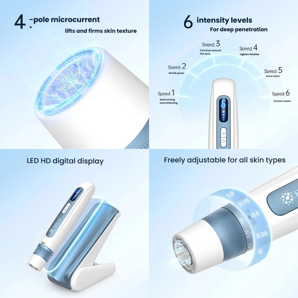 Hydra pen H5 Microneedle Importer 4-pole microcurrent for lifting, 6-depth levels, smart LED display,Microneedling at home